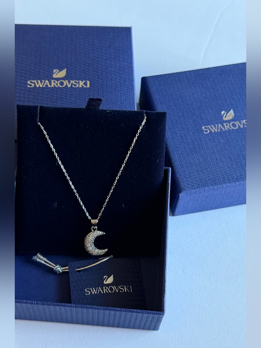 Swarovski Silver Crystal Crescent Moon Pendant Necklace